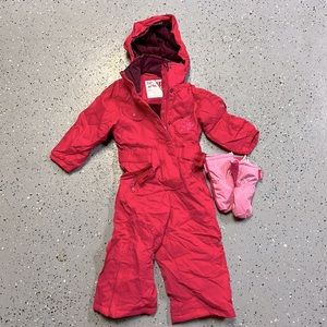 Ski/Snow kid suit for 2yo + kids gloves.
